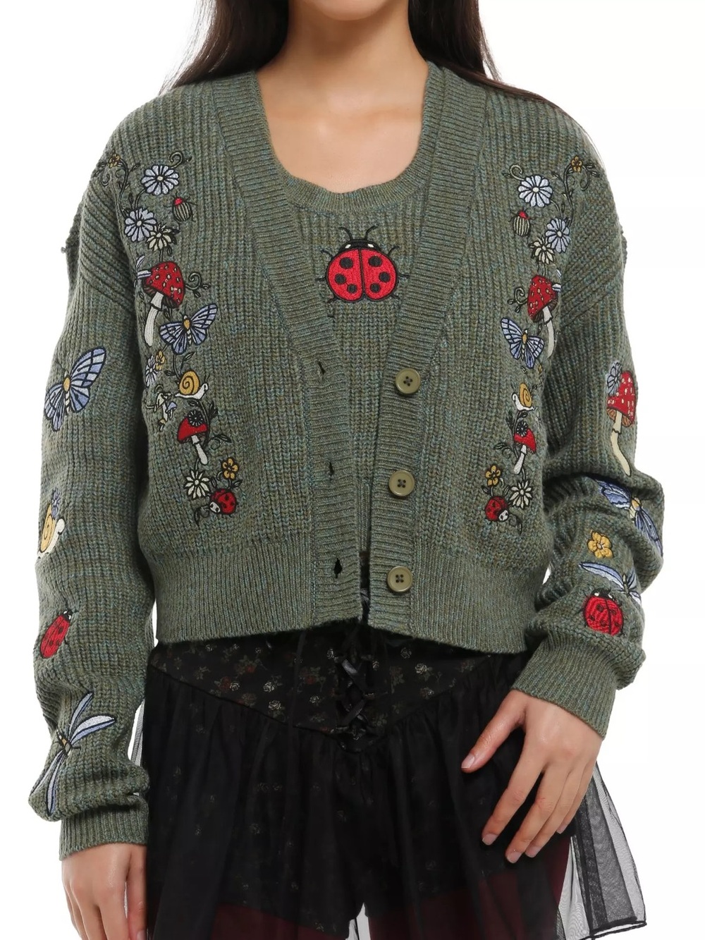 Thorn & Fable Forest Critters Marled Girls Crop Cardigan & Tank Top Set